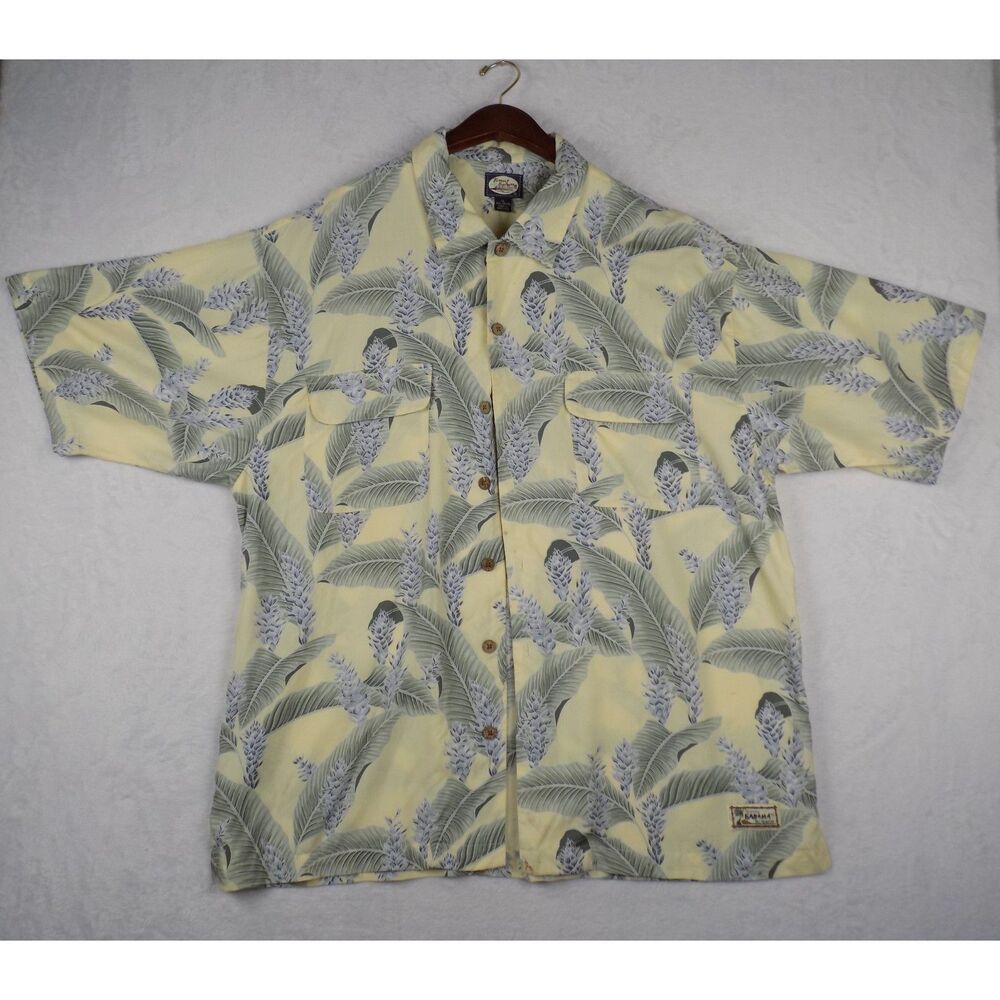 Vintage Tommy Bahama Shirt Dual Pockets Wood‎ Buttons Floral Pattern Rayon XL